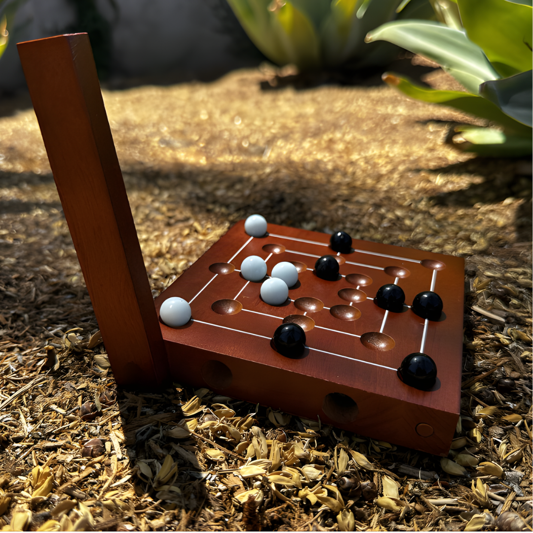 Nine Men's Morris Travel Size Board Game - 5-Inch Solid Wood with Marbles