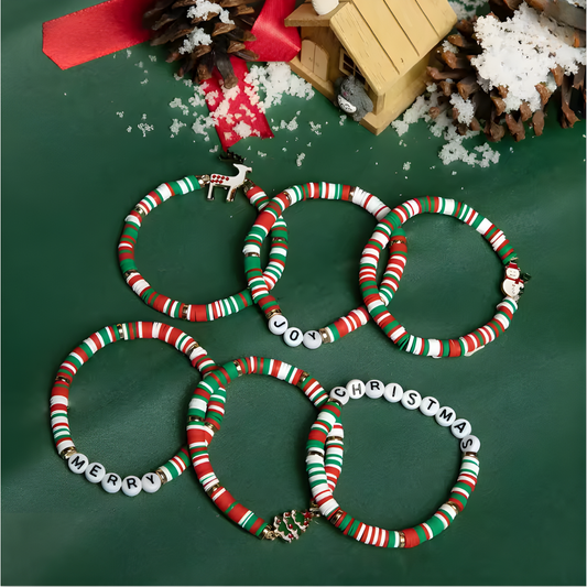 Christmas Giftable 6/12-Piece Bracelet Set – Candy-Style Ceramic Letter Bracelets for Women