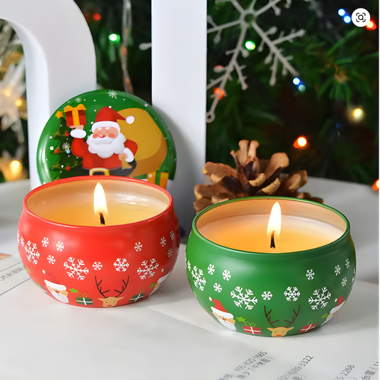 Festive Christmas Aroma Candles in Santa Claus Tin Box Plant Formula Suitable for Bedroom & Living Room