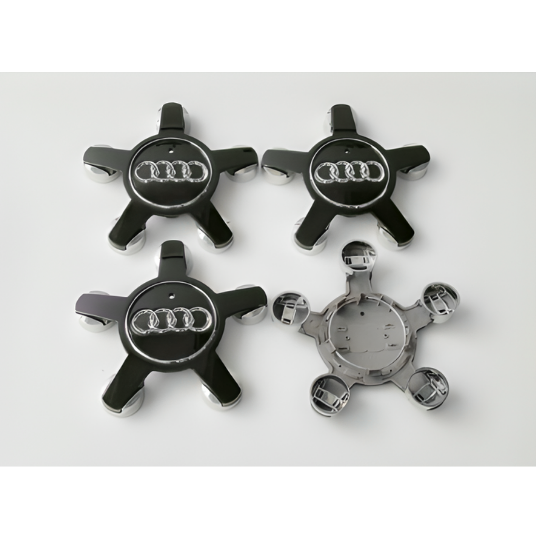 4x Audi "5 Star Spyder" Wheel Centre Caps (135mm) - Black