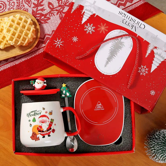 Christmas Coffee Mug Gift Set with Smart Cup Warmer Heating Plate