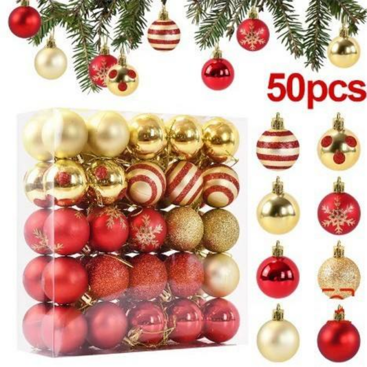 50-Piece Mixed Finish Christmas Ball Ornament Set (4cm)