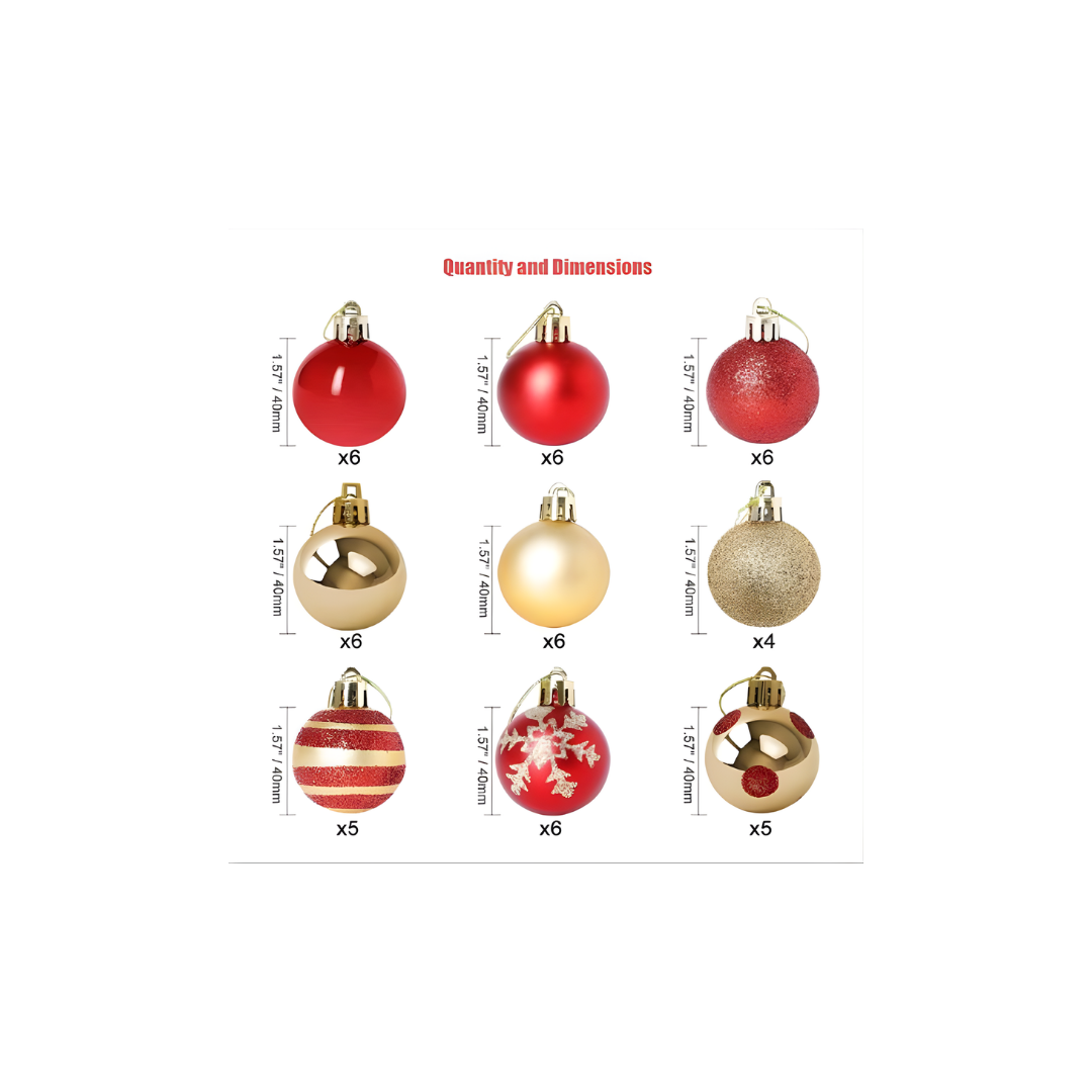 50-Piece Mixed Finish Christmas Ball Ornament Set (4cm)
