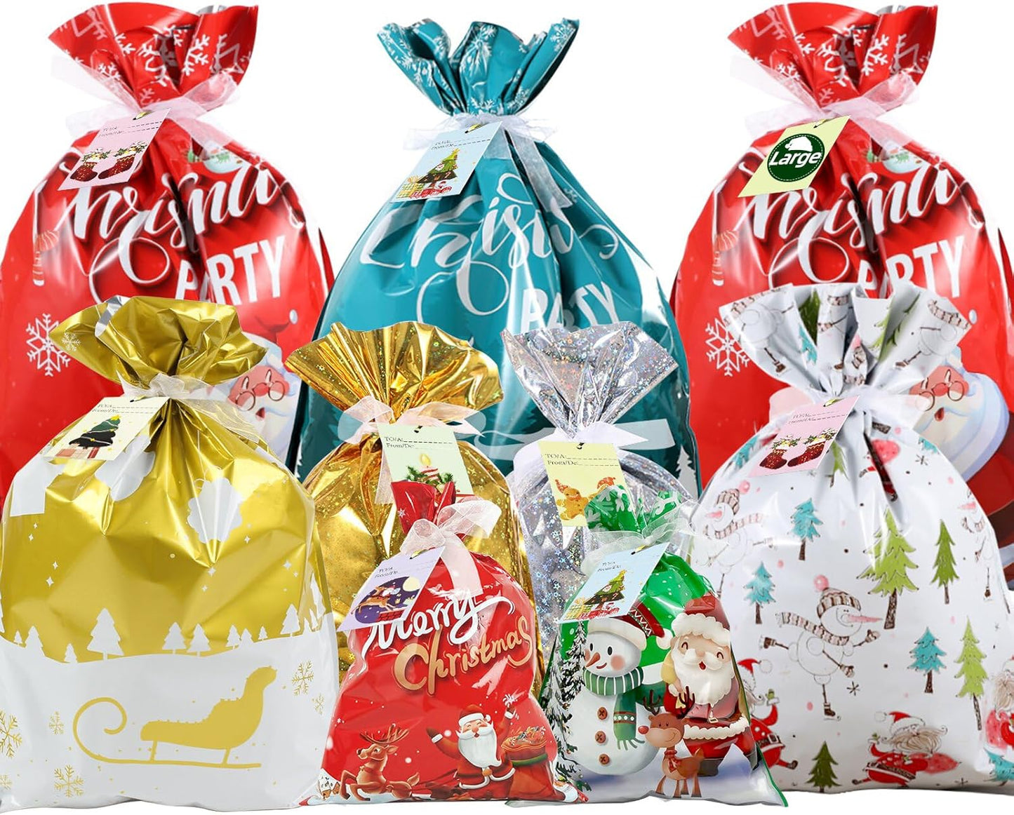 Christmas Wrapping Gift Bags Large, 20 Pcs Christmas Classic Bags with 20Pcs Tags, Large Medium Small Gift Bags