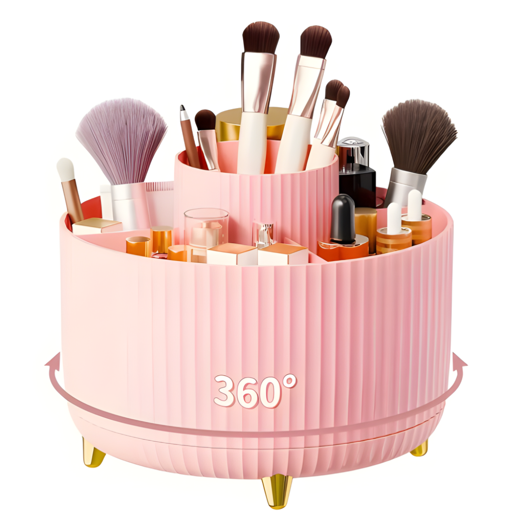 360-Degree Rotating Makeup Organizer - Multi-Compartment Holder