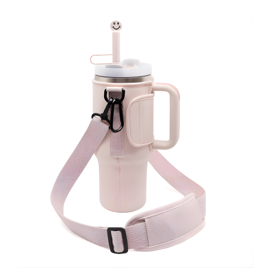 Water Bottle Carrier Bag + Straw cover Compatible with Stanley 30/40oz Tumbler with Handle & Adjustable Shoulder Strap