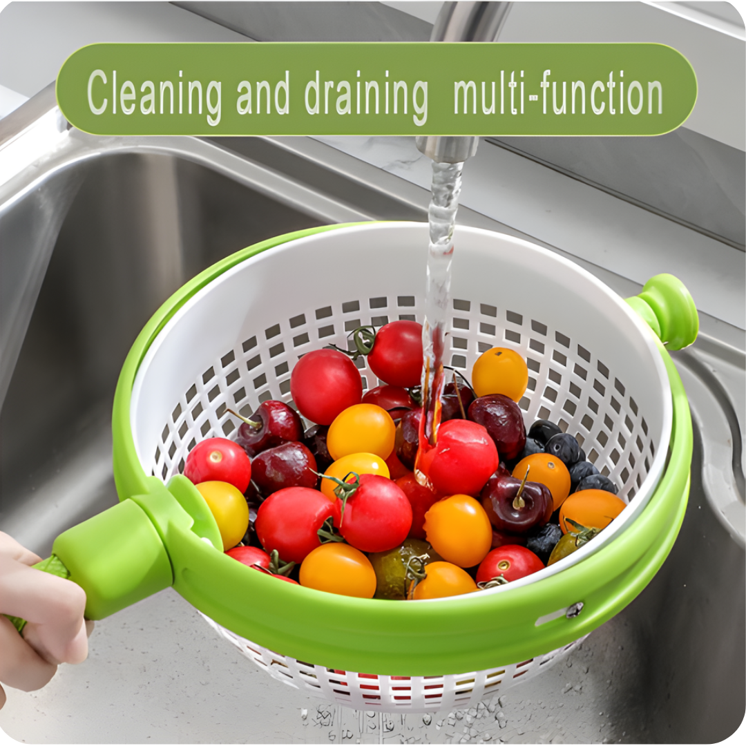 Salad Spinner Drainer with Foldable Non-Slip Design & Quick Draining Basket