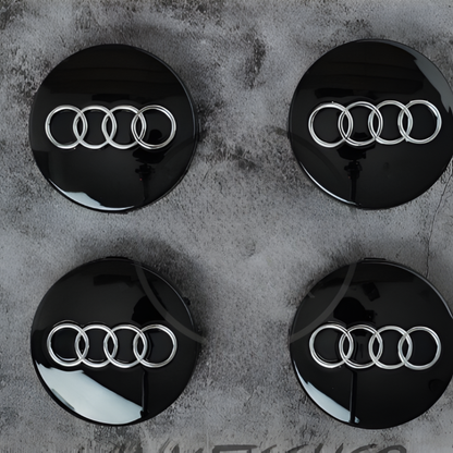 4x Black 68mm Audi Wheel Center Caps - Durable ABS, Weatherproof, Fits Most Audi Models