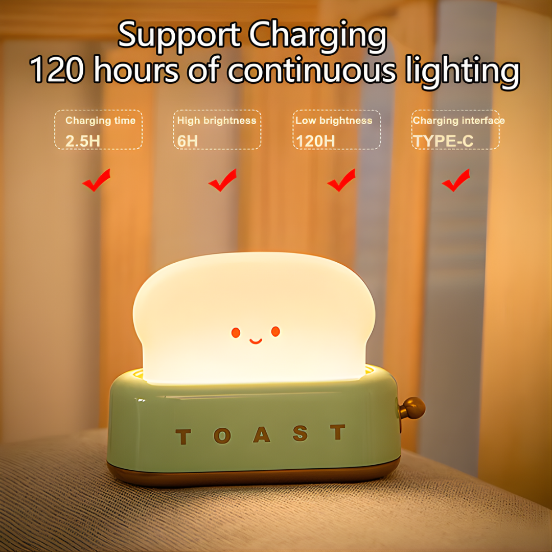 Cute Toast Night Light with Adjustable Brightness