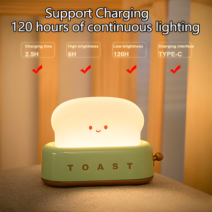 Cute Toast Night Light with Adjustable Brightness
