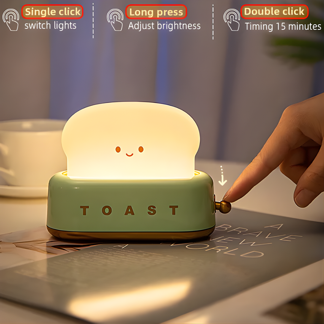 Cute Toast Night Light with Adjustable Brightness