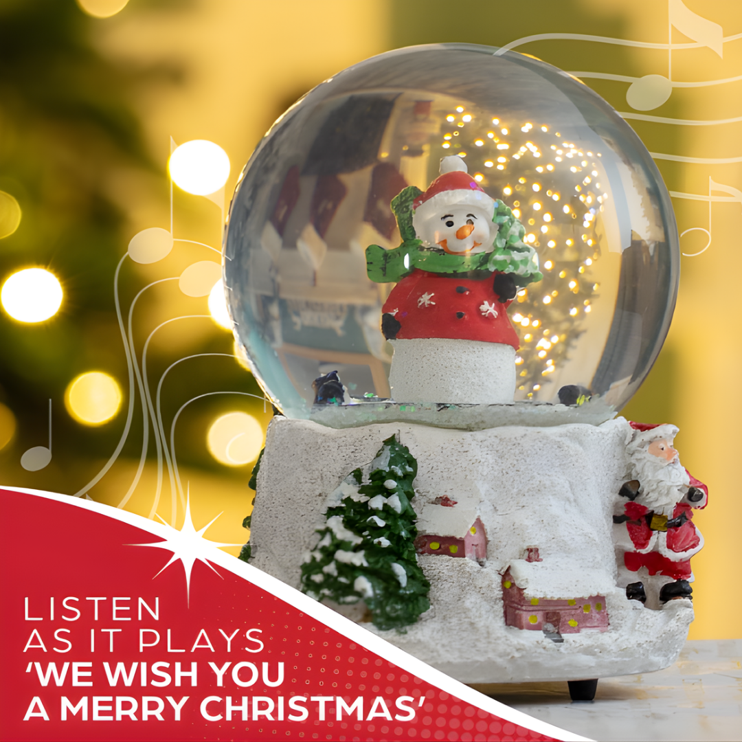 The Christmas Workshop 84410 Musical Snow Globe/Snowman Festive Decoration/Wind Up & Play / 11cm x 10cm x 15cm