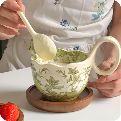 Modern "Lily of the Valley" Ceramic Mug, Spoon & Saucer Set (450ml)