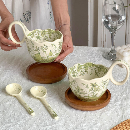 Modern "Lily of the Valley" Ceramic Mug, Spoon & Saucer Set (450ml)