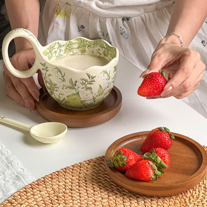 Modern "Lily of the Valley" Ceramic Mug, Spoon & Saucer Set (450ml)