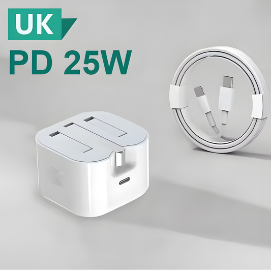 USB C Charger for iPhone 14 & Earlier with Lightning Cable QC3.0 Quick Charge PD 25W Type C Fast Charging Travel Wall Charger Power Adapter UK PD 25W