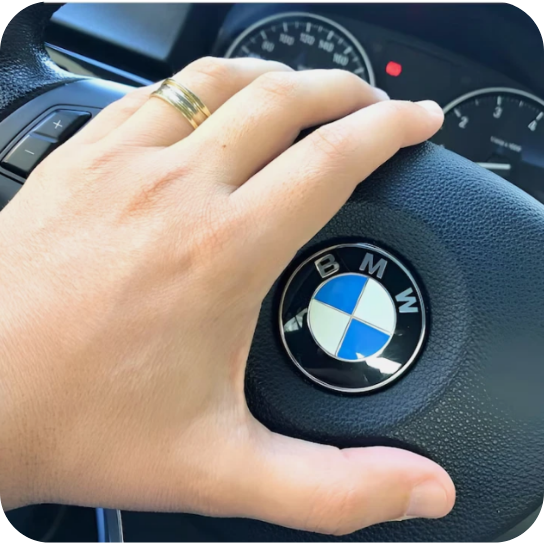 7-Piece BMW Carbon Grey Emblem Badge Set (Bonnet, Boot, Wheels, Steering) 82mm, 74mm, 56mm, 45mm