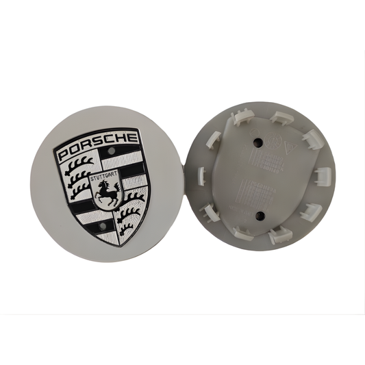 4x Porsche Wheel Centre Caps 65mm Silver Black - Easy Click-In Replacement