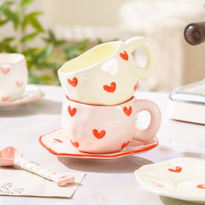 Creative Hand-Painted Heart Mug and Saucer Set (400ml)