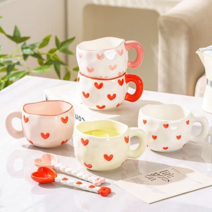 Creative Hand-Painted Heart Mug and Saucer Set (400ml)
