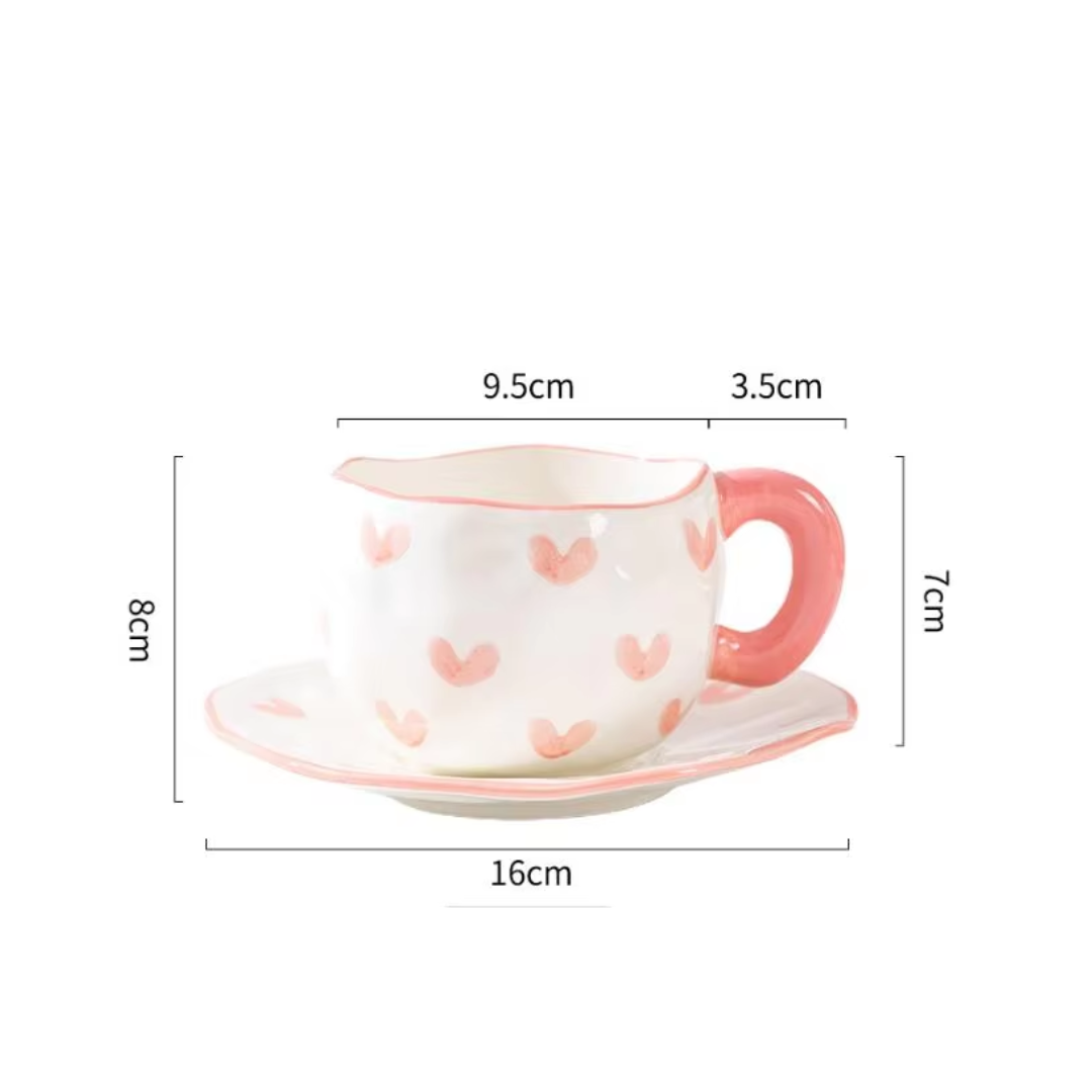 Creative Hand-Painted Heart Mug and Saucer Set (400ml)