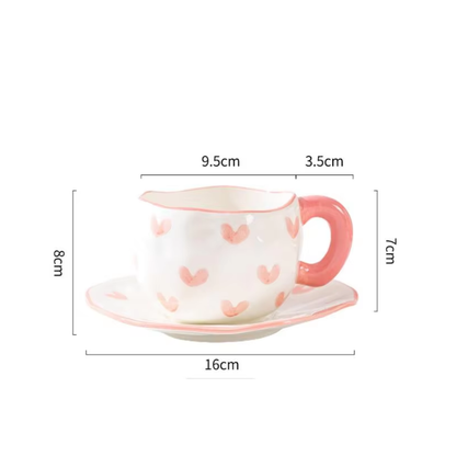 Creative Hand-Painted Heart Mug and Saucer Set (400ml)