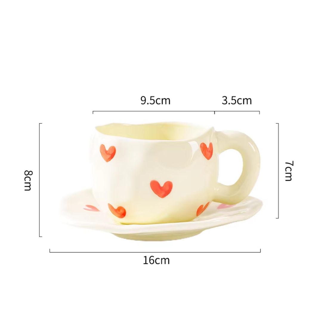 Creative Hand-Painted Heart Mug and Saucer Set (400ml)