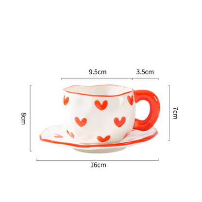Creative Hand-Painted Heart Mug and Saucer Set (400ml)