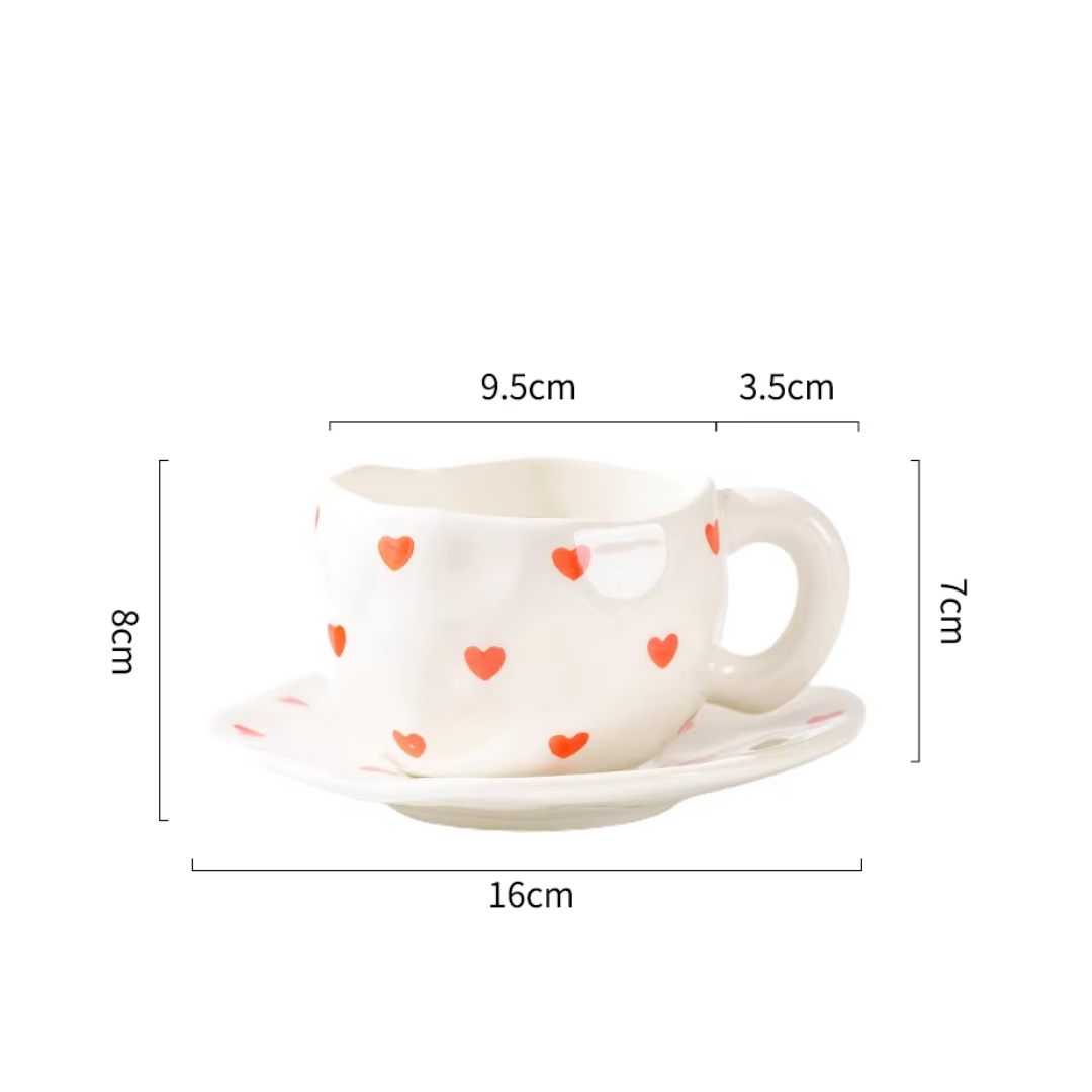 Creative Hand-Painted Heart Mug and Saucer Set (400ml)