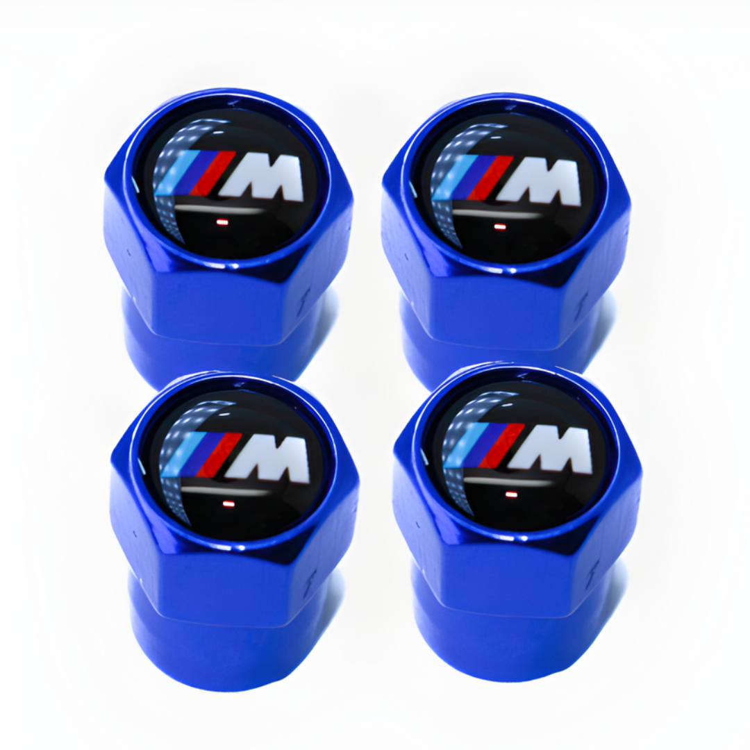 4x BMW M Sport Tyre Dust Screw Cap Valves Blue M Performance
