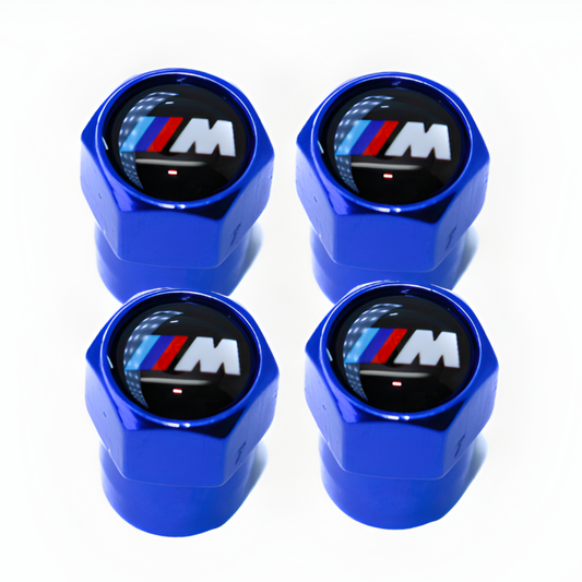 4x BMW M Sport Tyre Dust Screw Cap Valves Blue M Performance