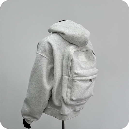 Unisex Loose Fit "Backpack Hoodie" with Integrated Front Zip Pocket