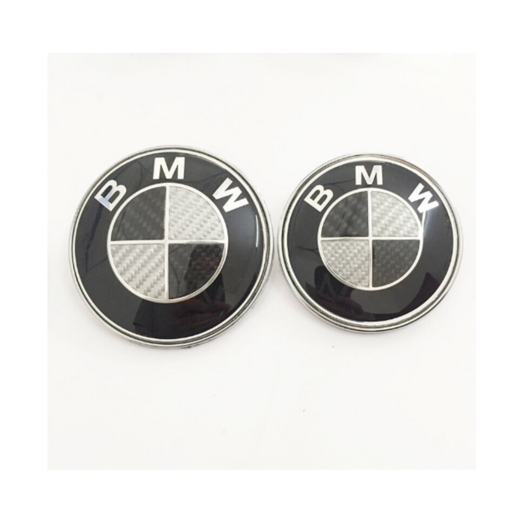 7-Piece BMW Carbon Grey Emblem Badge Set (Bonnet, Boot, Wheels, Steering) 82mm, 74mm, 56mm, 45mm