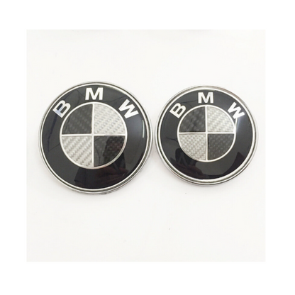 7-Piece BMW Carbon Grey Emblem Badge Set (Bonnet, Boot, Wheels, Steering) 82mm, 74mm, 56mm, 45mm
