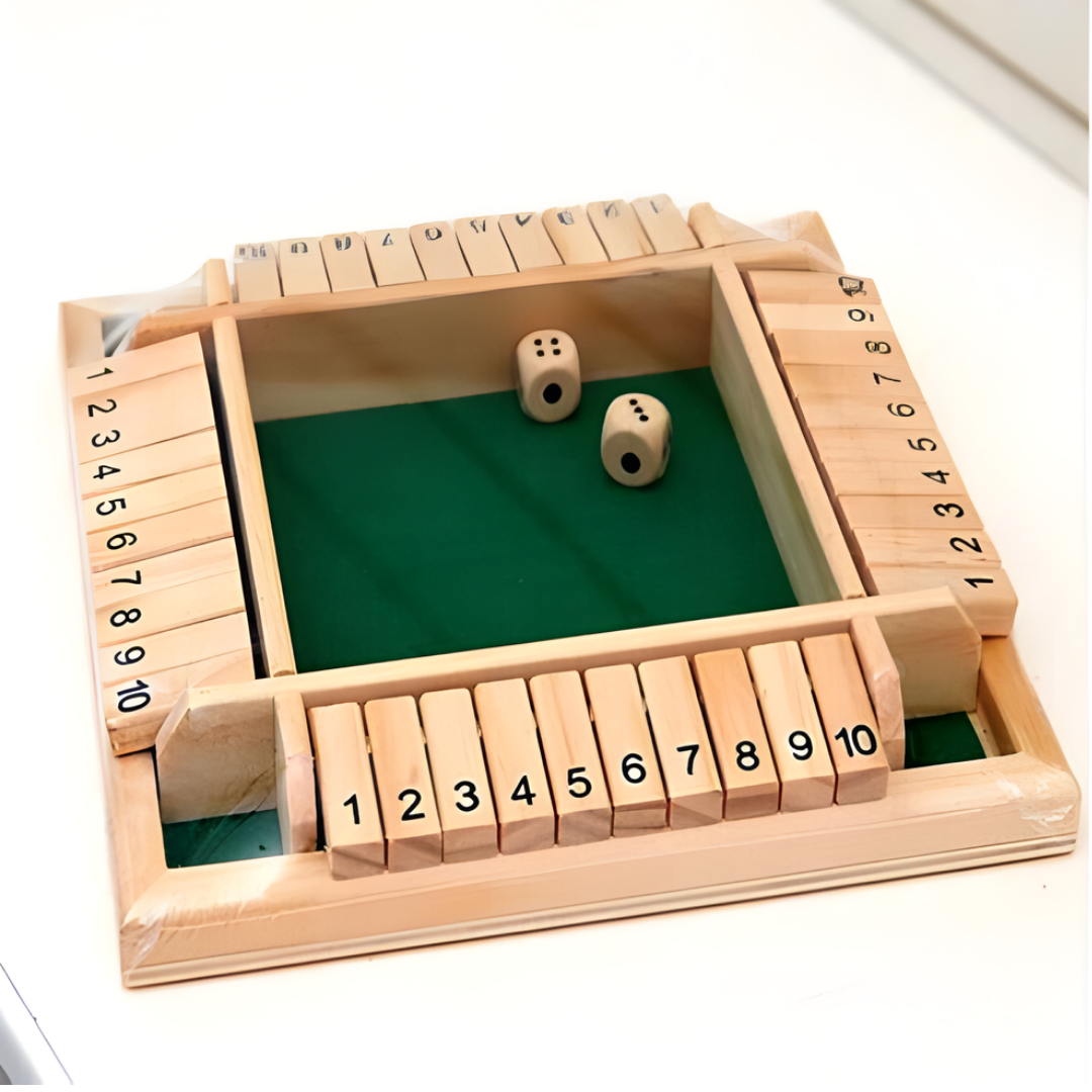 4-Sided Shut The Box Dice Game - Wooden board Party Game