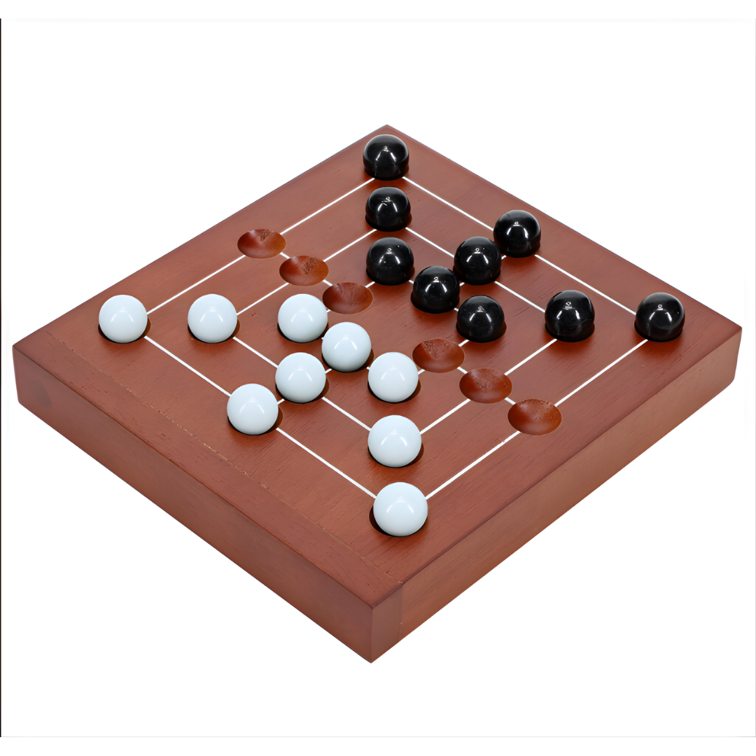 Nine Men's Morris Travel Size Board Game - 5-Inch Solid Wood with Marbles