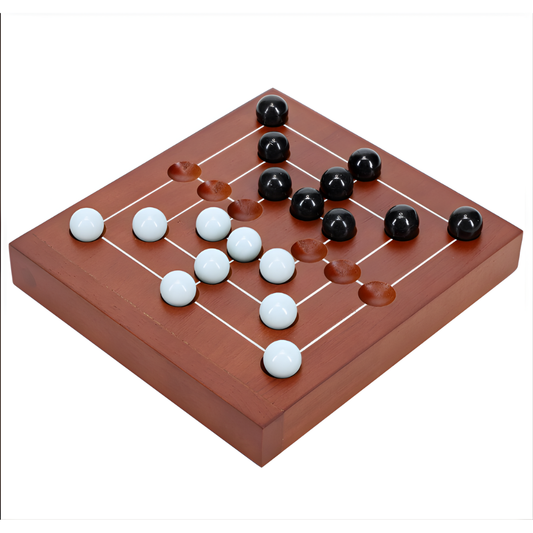 Nine Men's Morris Travel Size Board Game - 5-Inch Solid Wood with Marbles