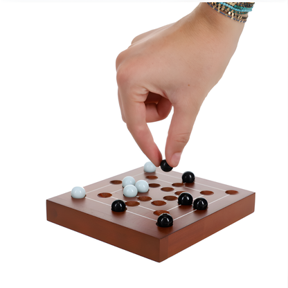 Nine Men's Morris Travel Size Board Game - 5-Inch Solid Wood with Marbles