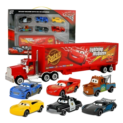 Disney Pixar Cars 2 Mack Transporter & Lightning McQueen Toy Set – 7 Pieces