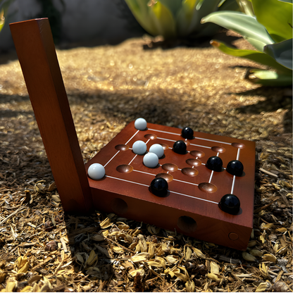Nine Men's Morris Travel Size Board Game - 5-Inch Solid Wood with Marbles