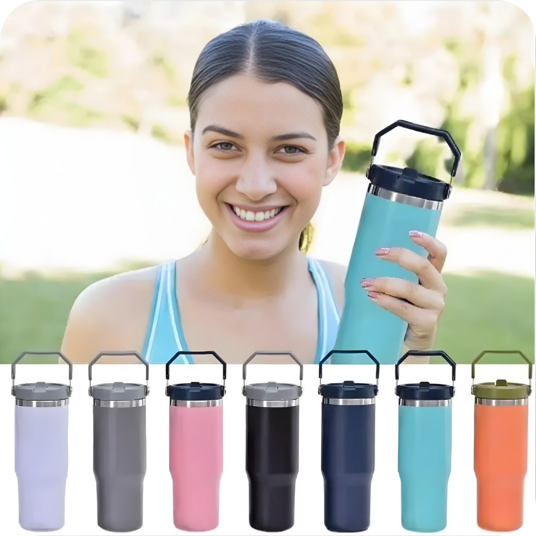 30oz Insulated Travel Tumbler with Flip Straw & Handle
