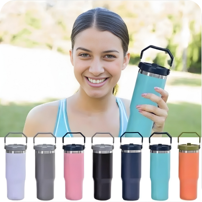 30oz Insulated Travel Tumbler with Flip Straw & Handle