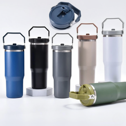 30oz Insulated Travel Tumbler with Flip Straw & Handle