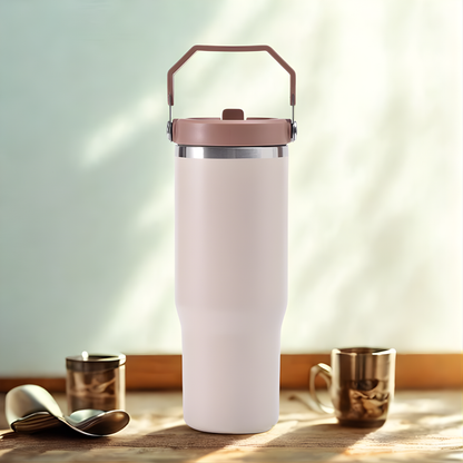 30oz Insulated Travel Tumbler with Flip Straw & Handle