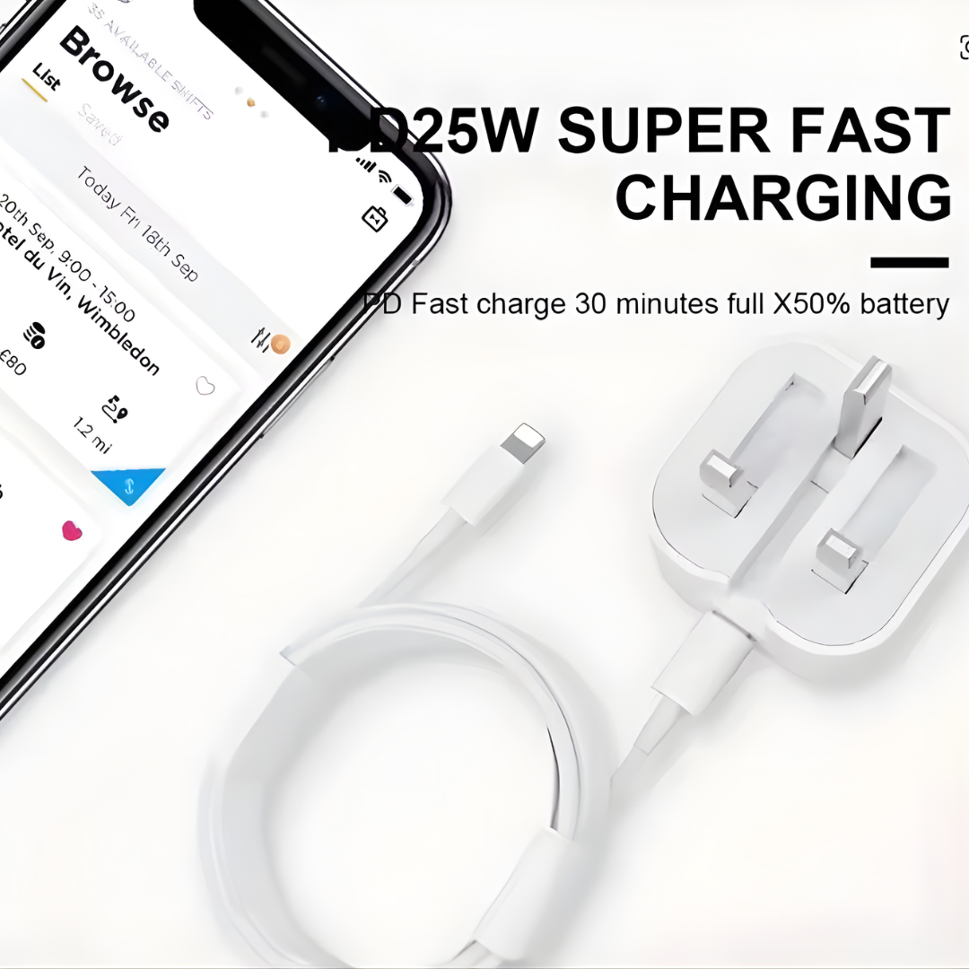 USB C Charger for iPhone 14 & Earlier with Lightning Cable QC3.0 Quick Charge PD 25W Type C Fast Charging Travel Wall Charger Power Adapter UK PD 25W