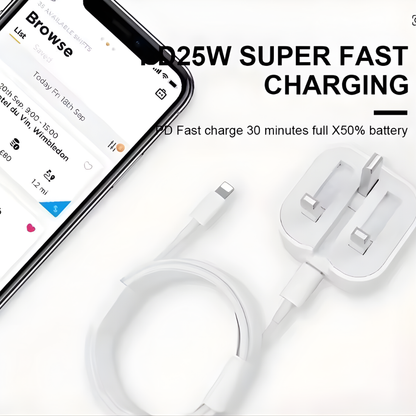 USB C Charger for iPhone 14 & Earlier with Lightning Cable QC3.0 Quick Charge PD 25W Type C Fast Charging Travel Wall Charger Power Adapter UK PD 25W