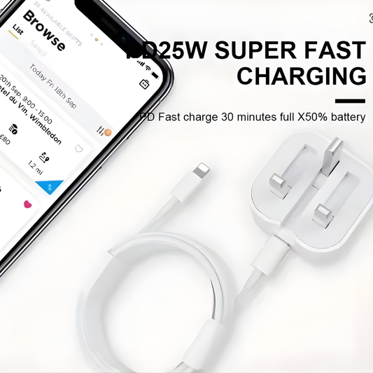 USB C Charger for iPhone 14 & Earlier with Lightning Cable QC3.0 Quick Charge PD 25W Type C Fast Charging Travel Wall Charger Power Adapter UK PD 25W