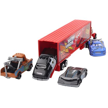 Disney Pixar Cars 2 Mack Transporter & Lightning McQueen Toy Set – 7 Pieces