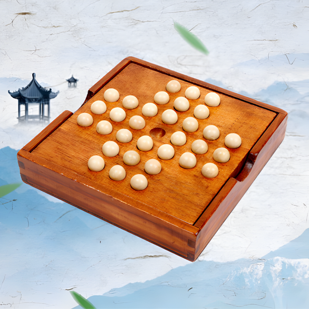 Wooden Solitaire Board Cognitive Chess Educational Intellectual Strategy Games