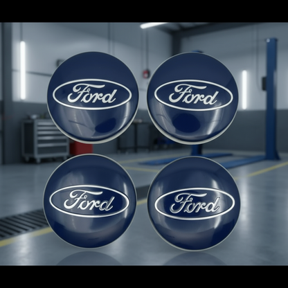 4x Ford Wheel Hub Centre Caps Badges - 54mm (Blue)